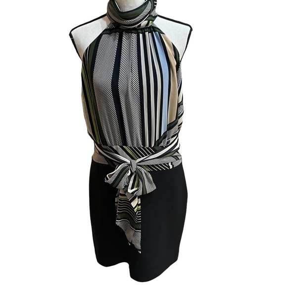 Guess by Marciano LA Sz 10 Halter Dress with Tie Sash Striped Top Black Skirt - Picture 1 of 14